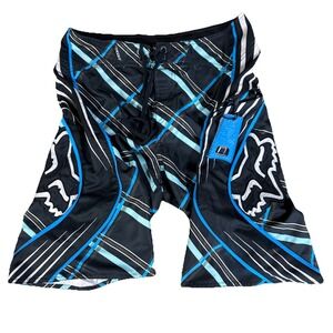 Fox Racing Co. Board Shorts With Bottle Opener Wax Comb Fin Key Sz 32 Black Blue